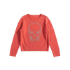 Image of Red long-sleeve shirt with a skull design on a white background