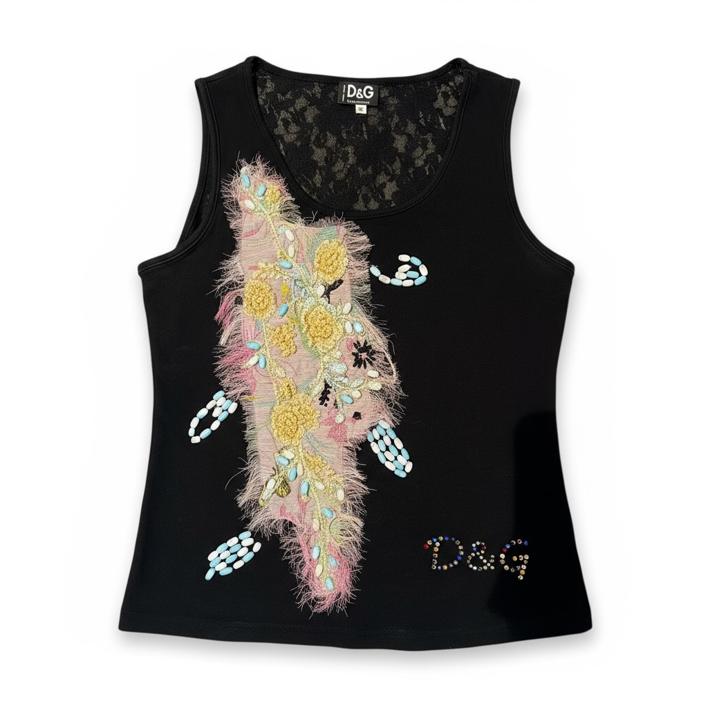 D&G EMBELLISHED AND LACE TANK TOP