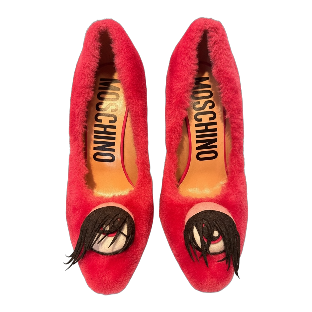 MOSCHINO FUR EYEBALL HEELS