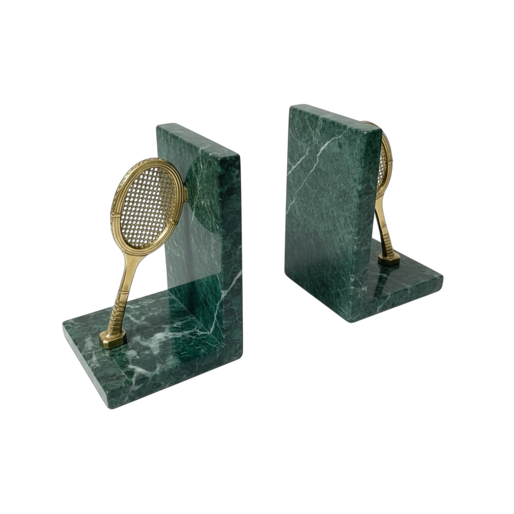 ANTIQUE MARBLE AND BRASS TENNIS RACKET BOOKENDS