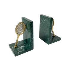 ANTIQUE MARBLE AND BRASS TENNIS RACKET BOOKENDS