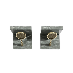 ANTIQUE MARBLE AND BRASS TENNIS RACKET BOOKENDS