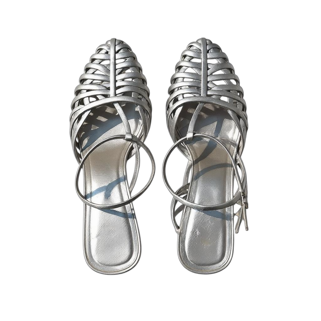 PRADA SILVER CAGE HEELS