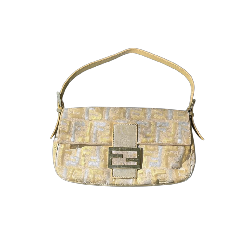 FENDI GOLD AND SILVER ZUCCA PRINT EMBROIDERED BAGUETTE